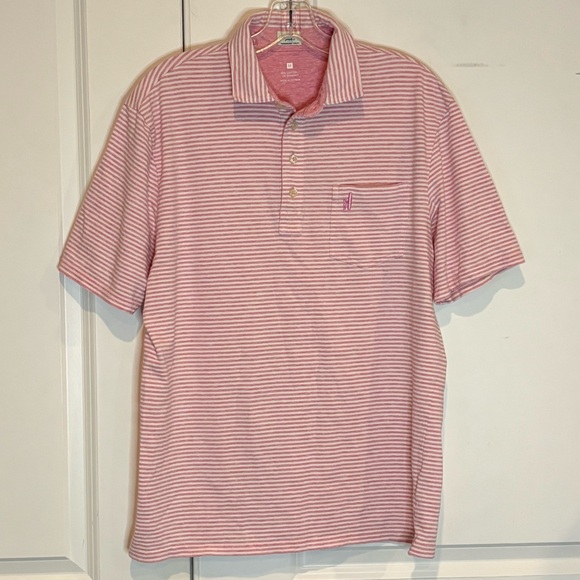 Johnnie-O Dante Raspberry Pink White Stripe Pocket Polo Short Sleeve Shirt M - Picture 2 of 8